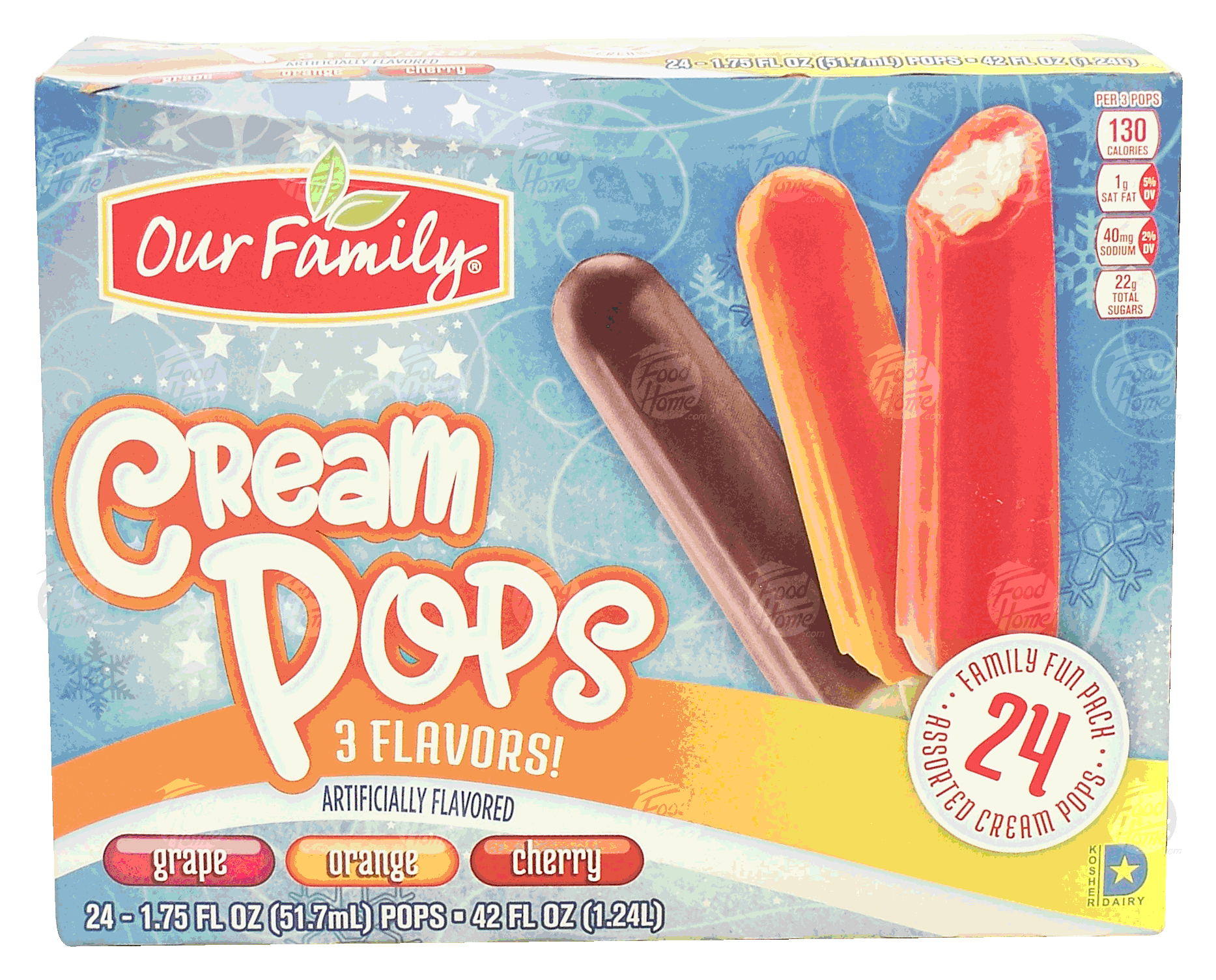 Our Family cream ;pops graple, orange, cherry flavor frozen cream ;pops Full-Size Picture